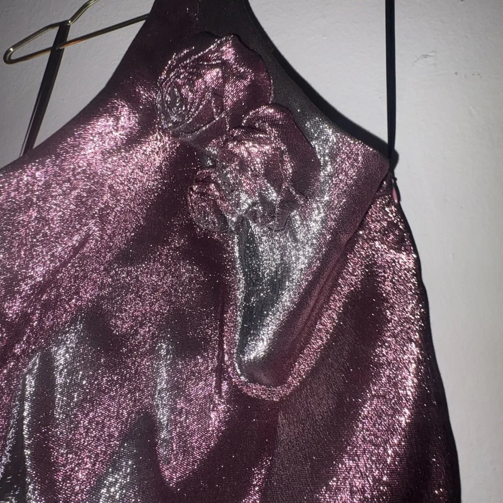 AREA Crystal Embellished Metallic Pink Halter Top ✨ Worn Once